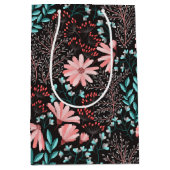 Roze en Blauwgroen, donkere Floral Patroon Medium Cadeauzakje (Voorkant)