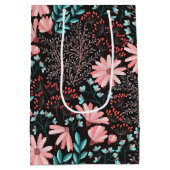 Roze en Blauwgroen, donkere Floral Patroon Medium Cadeauzakje (Achterkant)