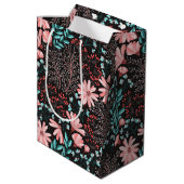 Roze en Blauwgroen, donkere Floral Patroon Medium Cadeauzakje (Achterkant Gekanteld)
