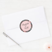 Roze en Blauwgroen, donkere Floral Patroon Ronde Sticker (Envelop)