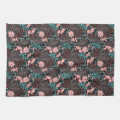Roze en Blauwgroen, donkere Floral Patroon Theedoek (Horizontaal)