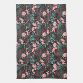 Roze en Blauwgroen, donkere Floral Patroon Theedoek (Verticaal)