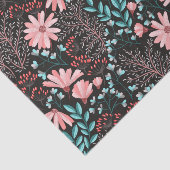 Roze en Blauwgroen, donkere Floral Patroon Tissuepapier (Detail)