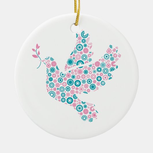 Roze en Blauwgroen DOVE/RIBBON-versiering Keramisch Ornament (Voorkant)