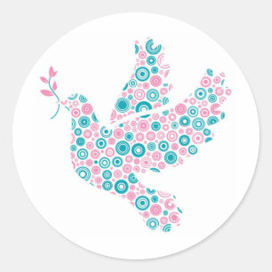Roze en Blauwgroen DOVE Ronde Sticker