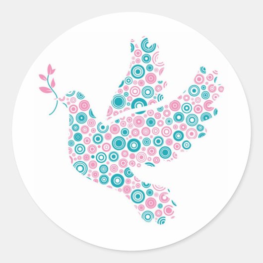 Roze en Blauwgroen DOVE Ronde Sticker (Voorkant)