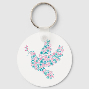 Roze en Blauwgroen DOVE Sleutelhanger