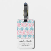 Roze en Blauwgroen etnisch olifantenpatroon Bagagelabel (Achterkant verticaal)