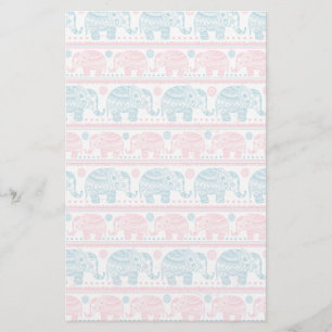 Roze en Blauwgroen etnisch olifantenpatroon Briefpapier