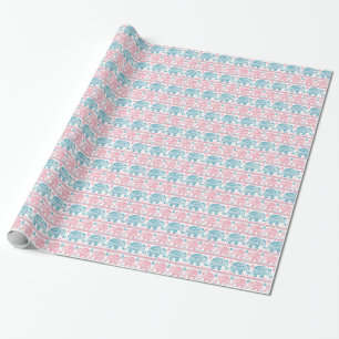 Roze en Blauwgroen etnisch olifantenpatroon Cadeaupapier