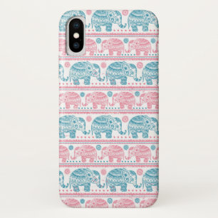 Roze en Blauwgroen etnisch olifantenpatroon Case-Mate iPhone Case