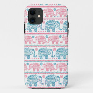 Roze en Blauwgroen etnisch olifantenpatroon Case-Mate iPhone Case