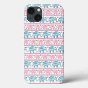 Roze en Blauwgroen etnisch olifantenpatroon Case-Mate iPhone Case