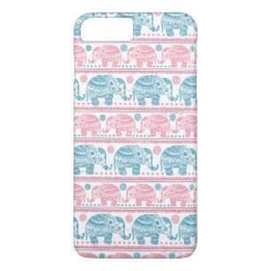 Roze en Blauwgroen etnisch olifantenpatroon Case-Mate iPhone Case