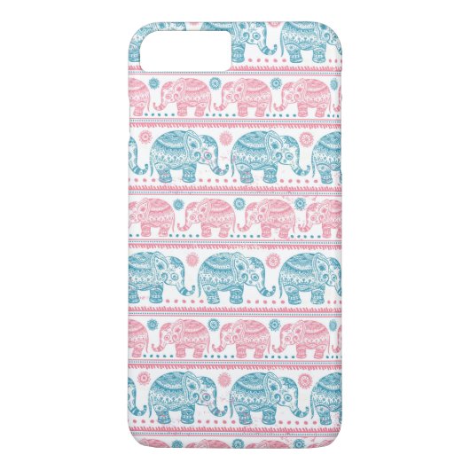 Roze en Blauwgroen etnisch olifantenpatroon Case-Mate iPhone Case (Achterkant)