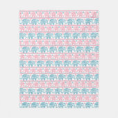 Roze en Blauwgroen etnisch olifantenpatroon Fleece Deken (Voorkant)