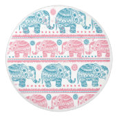 Roze en Blauwgroen etnisch olifantenpatroon Keramische Knop (Voorkant)