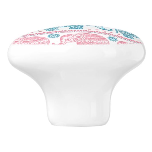 Roze en Blauwgroen etnisch olifantenpatroon Keramische Knop (Zijkant)