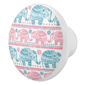 Roze en Blauwgroen etnisch olifantenpatroon Keramische Knop (Rechts)