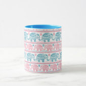 Roze en Blauwgroen etnisch olifantenpatroon Mok (Midden)