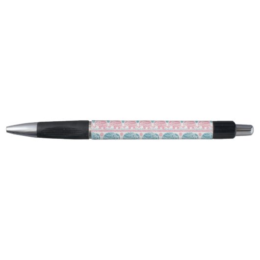 Roze en Blauwgroen etnisch olifantenpatroon Pen (Voorkant)