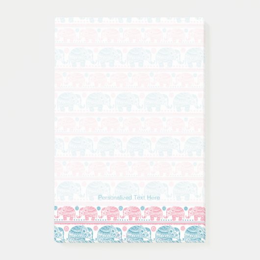 Roze en Blauwgroen etnisch olifantenpatroon Post-it® Notes (Voorkant)