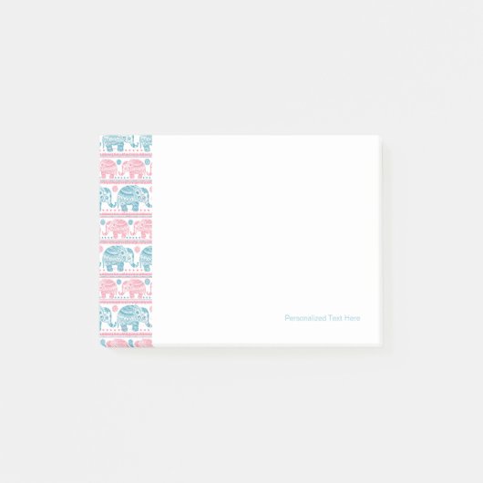 Roze en Blauwgroen etnisch olifantenpatroon Post-it® Notes (Voorkant)