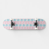 Roze en Blauwgroen etnisch olifantenpatroon Skateboard (Horizontaal)