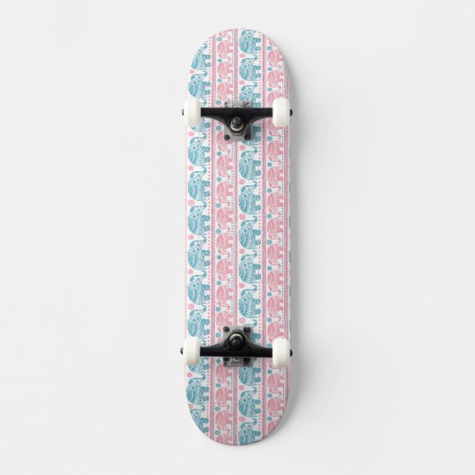 Roze en Blauwgroen etnisch olifantenpatroon Skateboard (Voorkant)