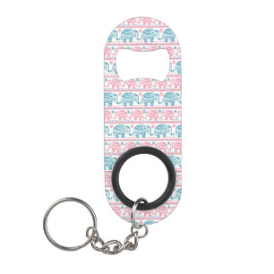 Roze en Blauwgroen etnisch olifantenpatroon Sleutelhanger Flessenopener