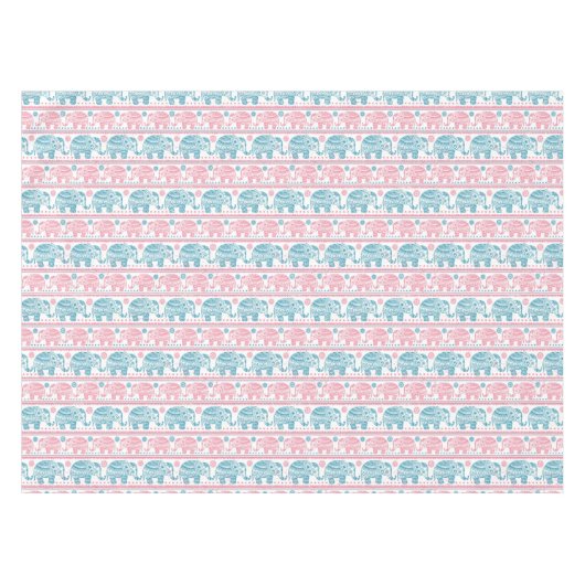 Roze en Blauwgroen etnisch olifantenpatroon Tafelkleed (Voorkant (Horizontaal))