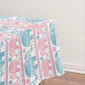 Roze en Blauwgroen etnisch olifantenpatroon Tafelkleed (Voorbeeld)