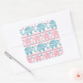 Roze en Blauwgroen etnisch olifantenpatroon Vierkante Sticker (Envelop)