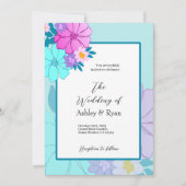 Roze en Blauwgroen Floral bruiloft uitnodigingen (Voorkant)