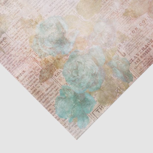 Roze en Blauwgroen Floral Ephemera Tissuepapier (Detail)