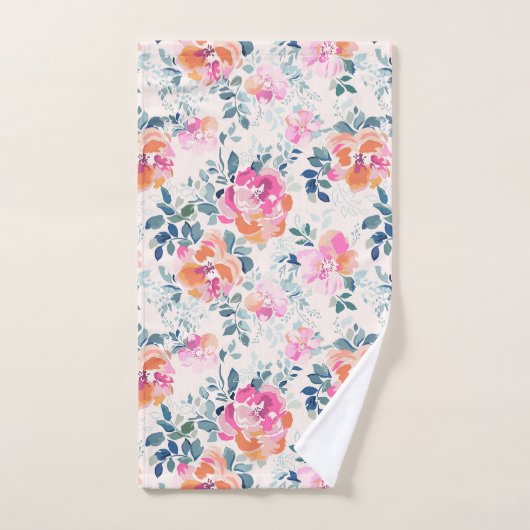 Roze en Blauwgroen Floral Patroon Bad Handdoek (Handdoek)