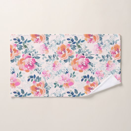 Roze en Blauwgroen Floral Patroon Bad Handdoek (Handdoek)