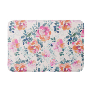 Roze en Blauwgroen Floral Patroon Badmat