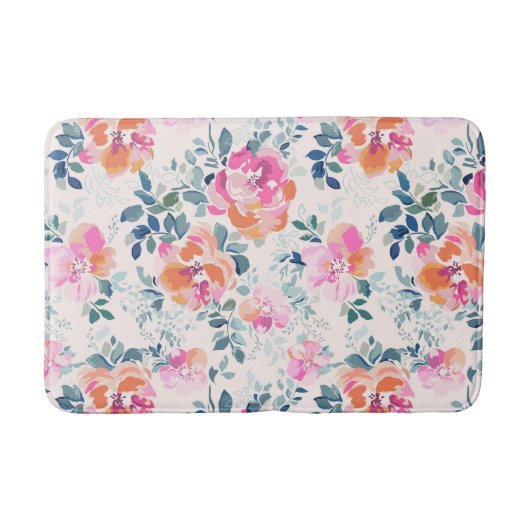 Roze en Blauwgroen Floral Patroon Badmat (Voorkant)