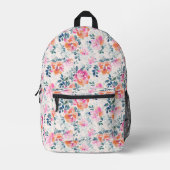 Roze en Blauwgroen Floral Patroon Bedrukte Rugzak (Voorkant)