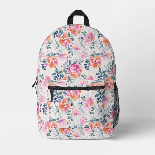Roze en Blauwgroen Floral Patroon Bedrukte Rugzak