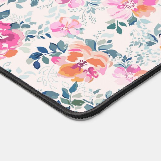 Roze en Blauwgroen Floral Patroon Bureaumat (Hoek)