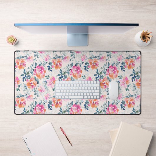 Roze en Blauwgroen Floral Patroon Bureaumat (Kantoor 1)