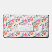 Roze en Blauwgroen Floral Patroon Bureaumat (Keyboard & Muis)