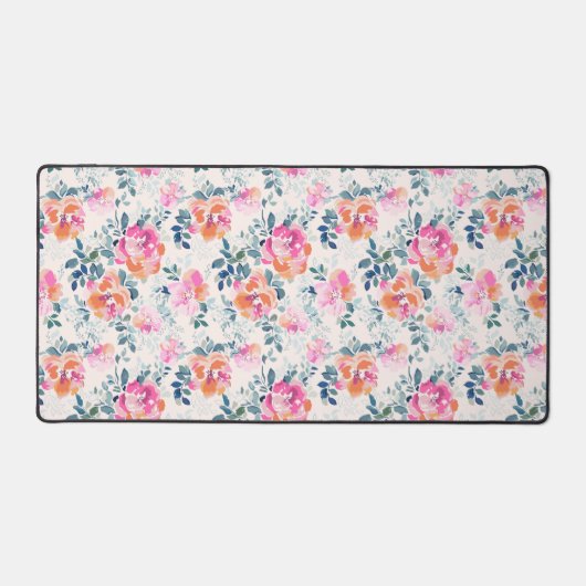 Roze en Blauwgroen Floral Patroon Bureaumat (Voorkant)
