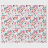 Roze en Blauwgroen Floral Patroon Cadeaupapier (Vlak)