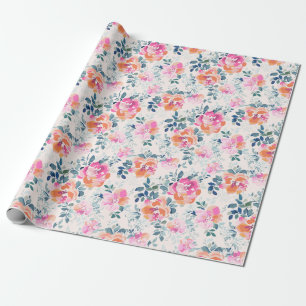 Roze en Blauwgroen Floral Patroon Cadeaupapier