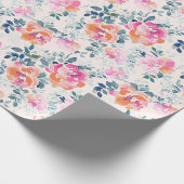 Roze en Blauwgroen Floral Patroon Cadeaupapier (Hoek)