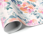 Roze en Blauwgroen Floral Patroon Cadeaupapier (Rol Hoek)