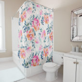 Roze en Blauwgroen Floral Patroon Douchegordijn (In situ)